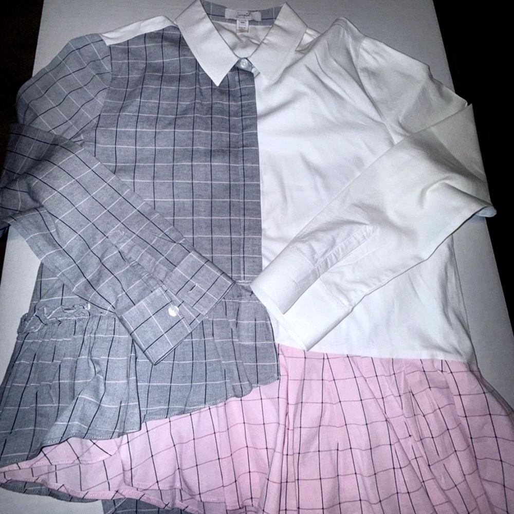 Scripted Asymmetrical 3/4 Button Down Pull Over C… - image 3